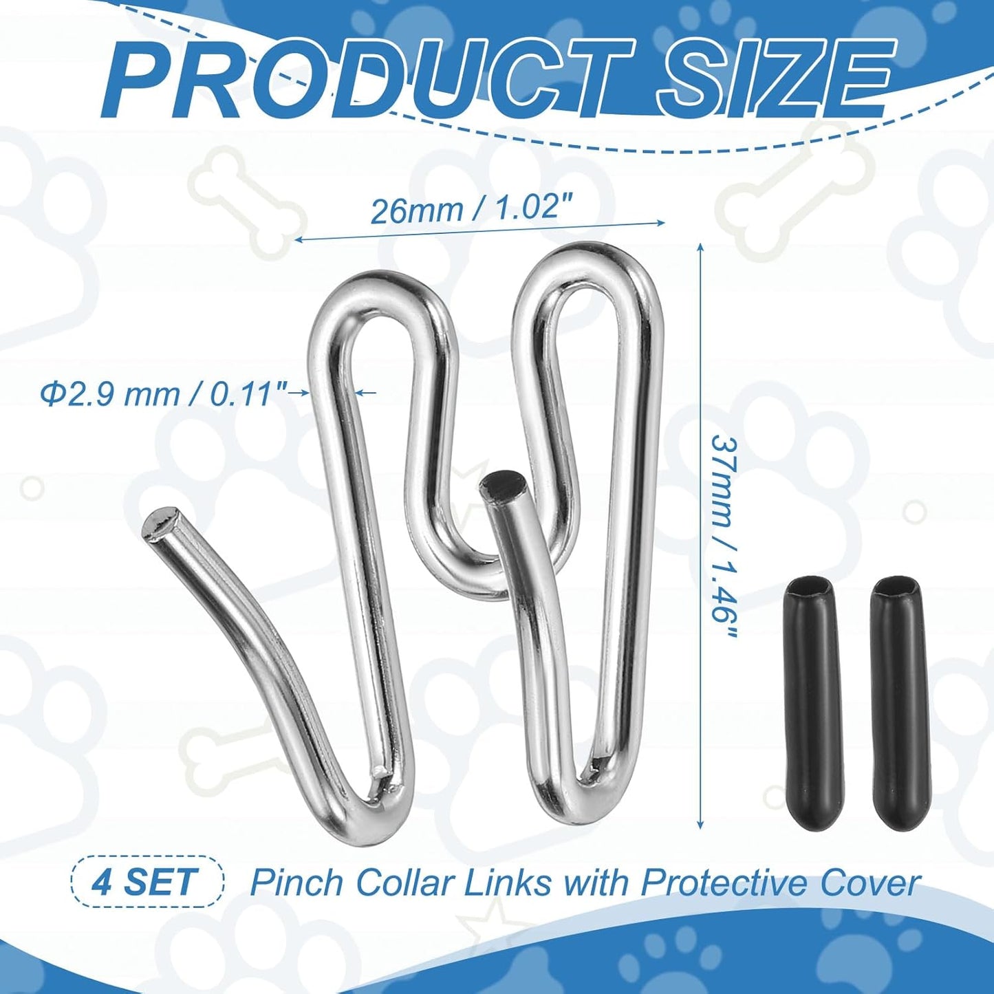 Dog Collar Extra Links, Prong Collar for Pets Stainless Steel Pinch Dog Training Collar 2.9mm, (Silver, 4 Set), Intended for Small/Medium/Large Dogs Training