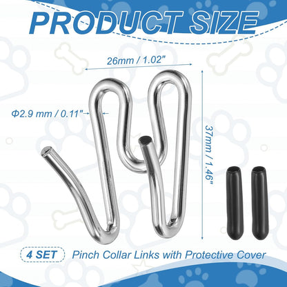 Dog Collar Extra Links, Prong Collar for Pets Stainless Steel Pinch Dog Training Collar 2.9mm, (Silver, 4 Set), Intended for Small/Medium/Large Dogs Training