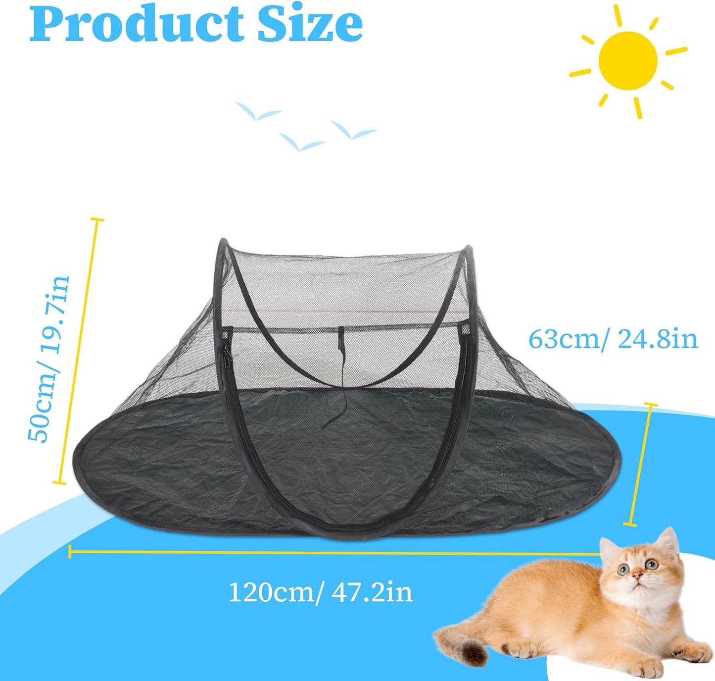Cat Tent Outdoor, Portable Cat Mesh Tent Pet Cage, Comfy Puppy House with Carry Bag, Ideal for Hiking