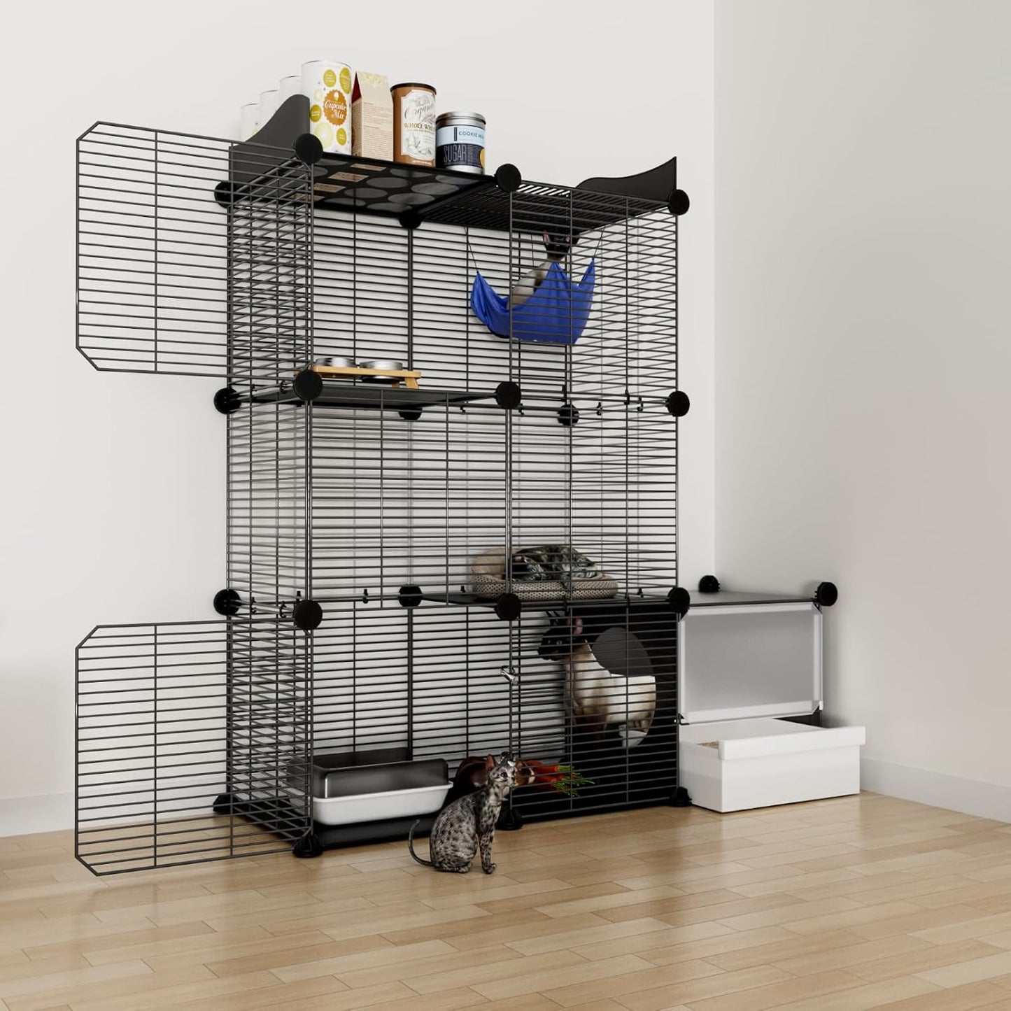 Cat Litter Box with Lid Indoor: Enclosed Litter Box with Cover for Multiple Cats Kitty, DIY Litterbox for C&C Grid Cat Cage