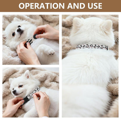 Panda Cute Black White Animal Dog Collar with Metal Bell Adjustable Soft Pet Collars for Small Dogs Cats, 2 Pcs
