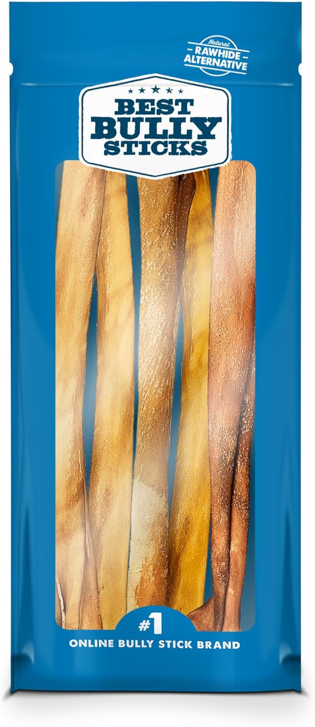 Best Bully Sticks 12 Inch Natural Collagen Sticks for Dogs - 5 Count (Pack of 1) - Long-Lasting, Rawhide Free, Beef Treat