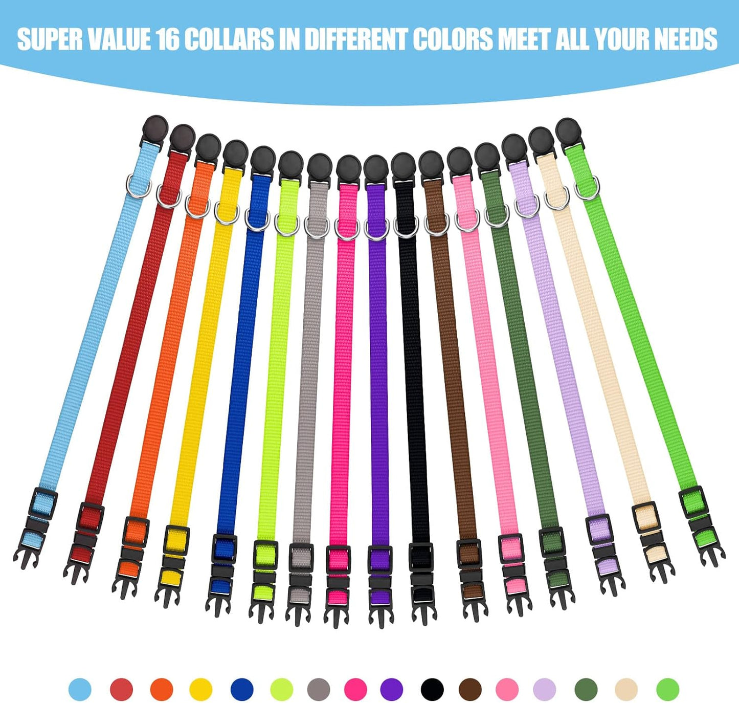 16 PCS Puppy Collars, Safety Buckle Collars for Litter Nylon Adjustable Puppy Collars for Small Puppies, Breakaway Whelping Collars Pet Supplies,Stuff,Accessories(S)