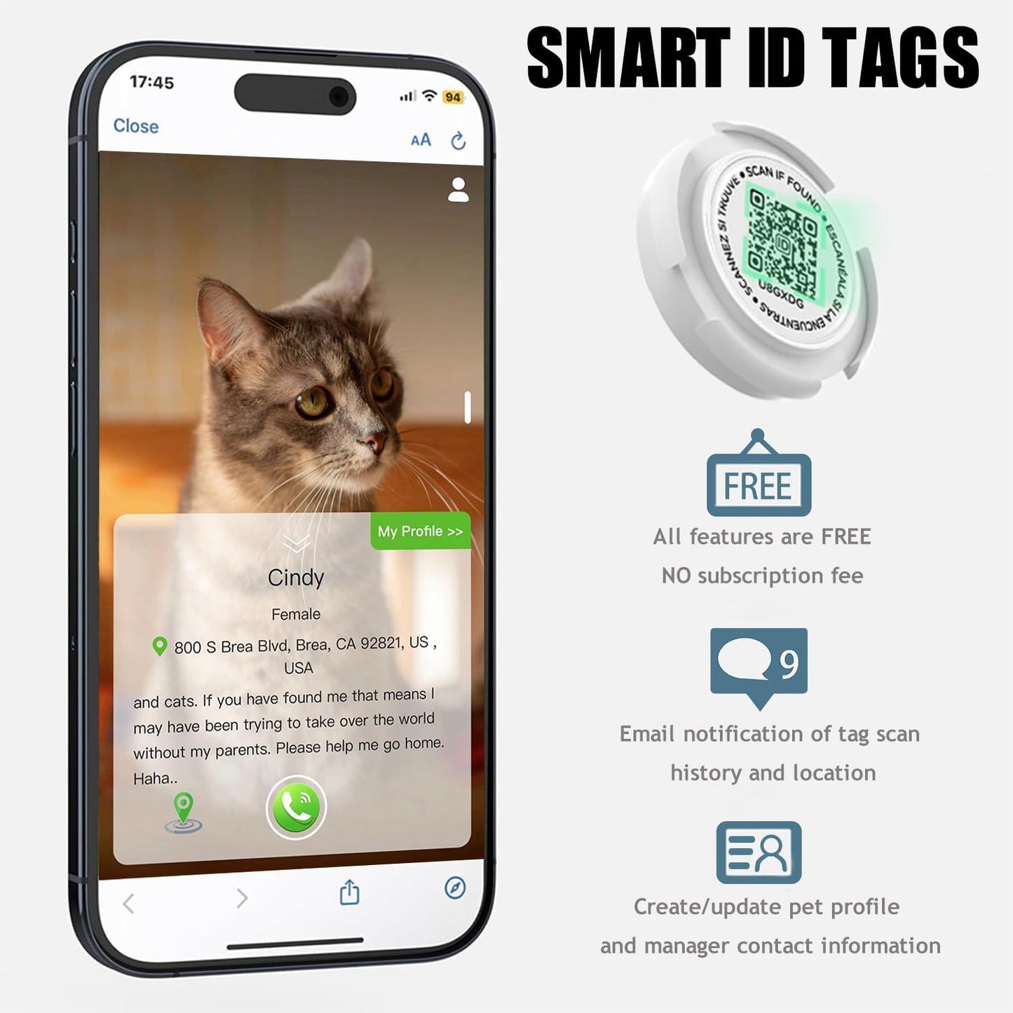 Waterproof Airtag Cat Collar, Lightweight Breakaway Cat Airtag Collar with QR ID Tag & Reflective for Apple Air tag, Hidden GPS Tracker Holder with QR Code Pet Name Tag for Cats, Kittens (9-13inch)