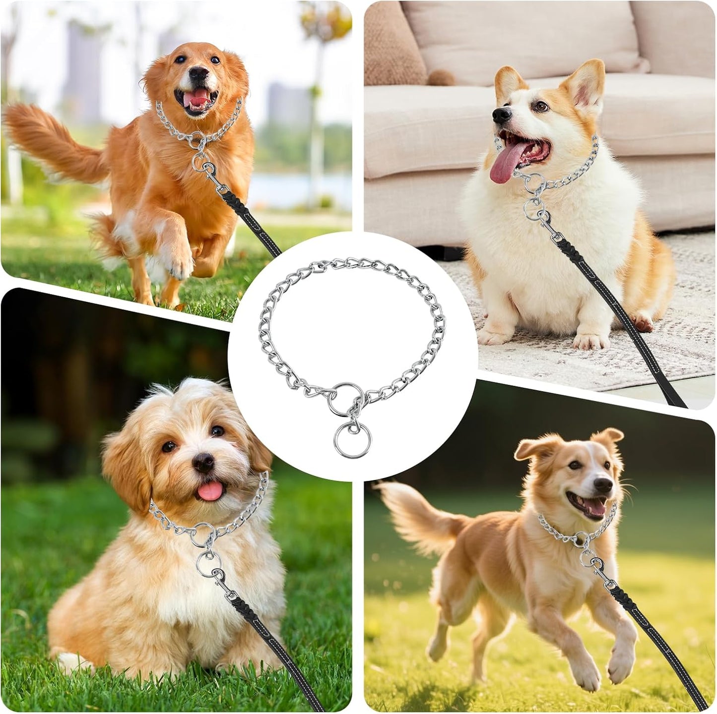 Dog Chain Collar, Stainless Steel Choker Collar with Slip Link Design, Heavy Duty Metal Training for Small Medium Large Breed Dogs Training and Walking Silver 20 Inch Max Neck Size