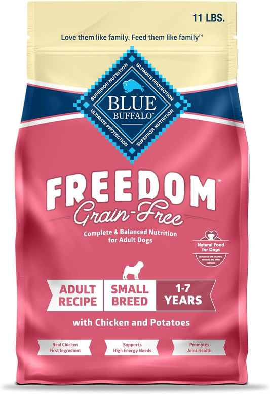 Blue Buffalo Freedom Grain-Free Small Breed Dry Dog Food, Supports High Energy Needs, Made in The USA with Natural Ingredients, Chicken & Potatoes, 11-lb Bag