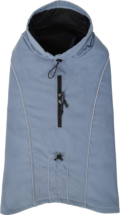 Pro-Series Waterproof Dog Coat, Softshell Winter Jacket with Fleece Lining & Rear Leg Straps, Full-Coverage Raincoat with Dual-Zipper Harness Port for Outdoor Hiking (Blue, Large)