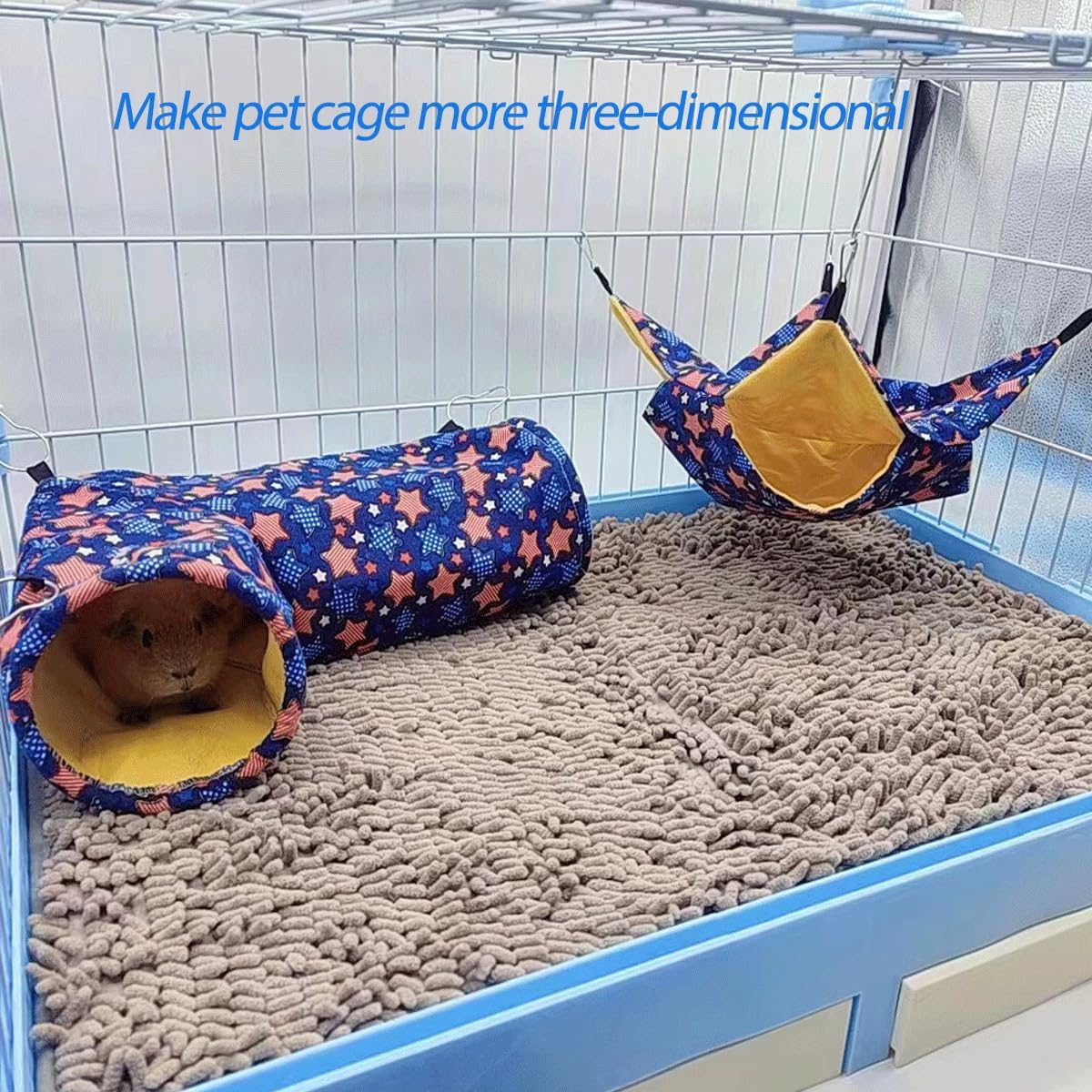 Guinea Pig Rat Ferret Hammock, Small Animal Corner Tunnel & Tubes & Bed for Hedgehog Piggy Chinchilla Hideout Toys and Cage Accessories