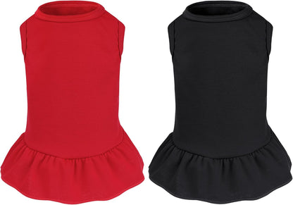 2 Pcs Dog Dresses Cat Skirt Solid Color Dog Clothes Summer Sleeveless Puppy Girl Clothes for Small Pet Dogs Cats (Black,Red, Small)