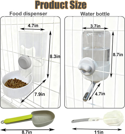 Rabbit Gravity Feeder Waterer Set Automatic Guinea Pig Food Water Dispenser Food Water Bowl Feeding Station for Puppy Kitten Guinea Pigs Chinchilla Hedgehog Small Animals (Grey)