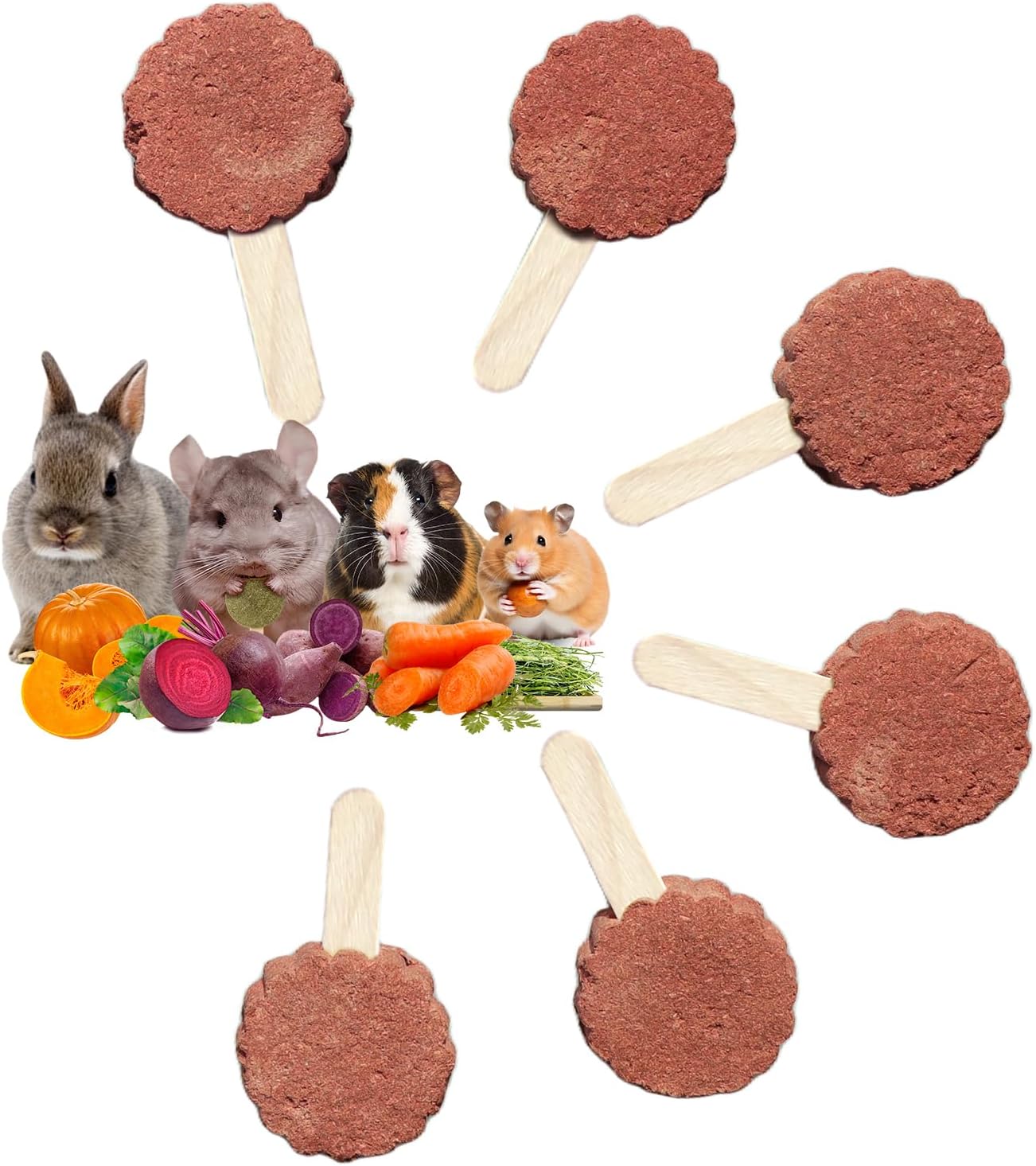 C-LIGHT Rabbit Chew Toy, 6 Pcs Timothy Hay Rabbit Treat Chew for Teeth, Spinner Toy Replaceable Treats for Chinchillas,Guinea Pigs, Bunny (Pink)