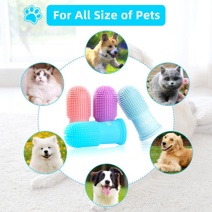 VIWIK 4Pack Dog Toothbrush Kit - Cat Finger Toothbrush for Medium to Large Dogs & Puppies, Dental Care & Teeth Cleaning