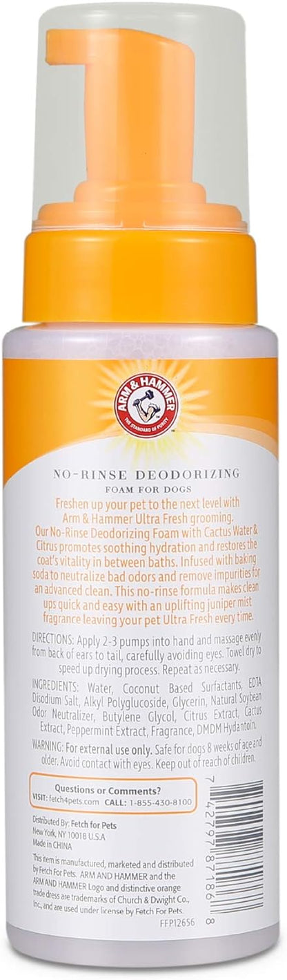 Arm & Hammer for Pets Ultra Fresh Dog Deodorizing Foam, Juniper Mist Scent - No Rinse Waterless Dog Shampoo for Smelly Dogs, Pet Deodorizer, Bathing Supplies, 8 Fl Oz (Pack of 2)