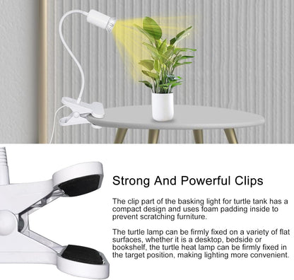 Aluminum Gooseneck Clamp on Desk Light Socket, Clip Lamp Holder E26 Desk Light Lamp with 240cm Cable, Turtle Tank Lights Heat for Reptiles, for Home Office Makeup(No Bulb)