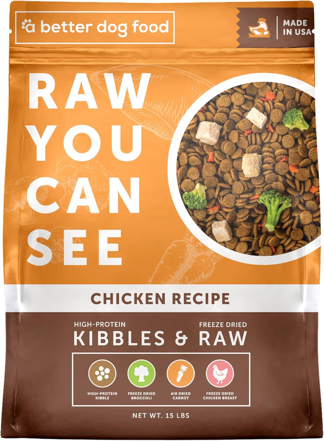 A Better Dog Food | Chicken Dry Dog Food | Raw You Can See | High Protein Kibble + Freeze Dried Raw Dog Food