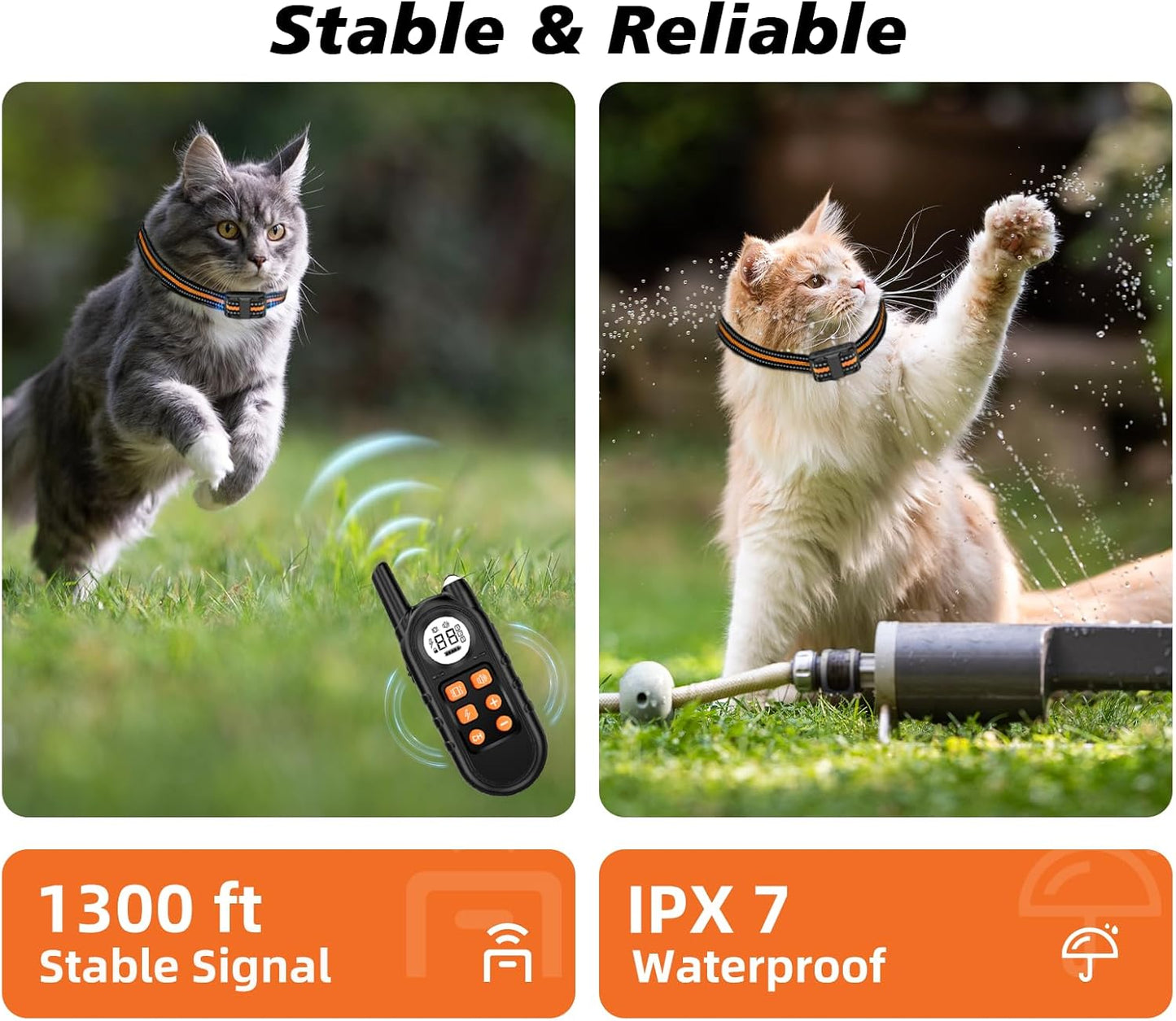 Tiniest Cat Shock Collar, Lightest Cat Training Collar with Remote for Small Cats 5-15lbs & Medium Large Cats/Puppies, Waterproof, Rechargeable, 1300ft Range（Orange）