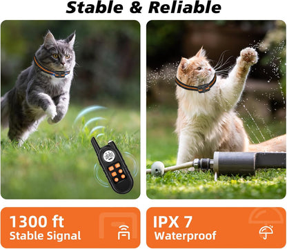 Tiniest Cat Shock Collar, Lightest Cat Training Collar with Remote for Small Cats 5-15lbs & Medium Large Cats/Puppies, Waterproof, Rechargeable, 1300ft Range（Orange）