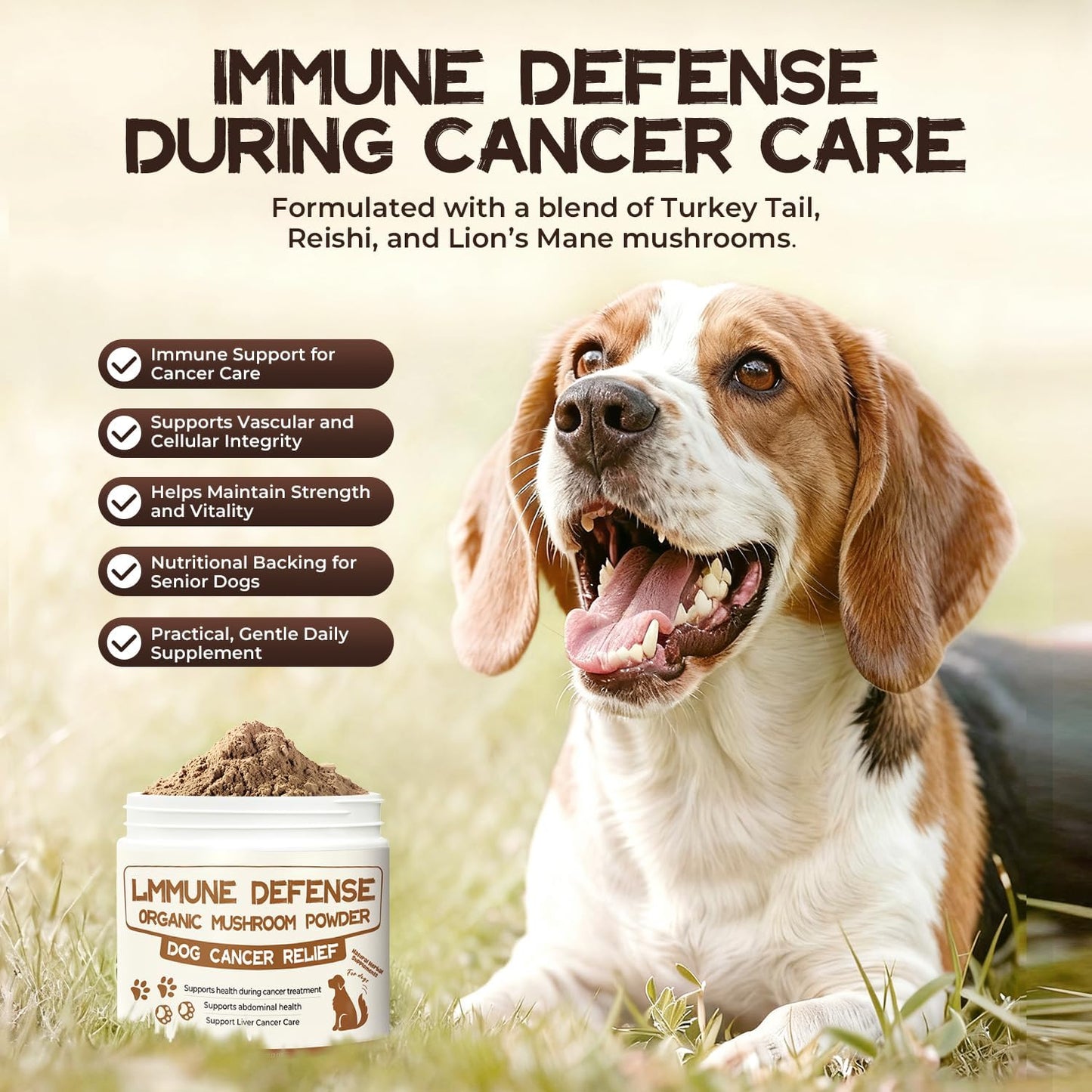 Dog Cancer Supplements, Dog Critical Guard, Defense Immune Support, Mushroom Supplement with Turkey Tail, Reishi, Lion’s Mane & Cordyceps, Immune Support Powder for Wellness & Vitality, Natural Herbal