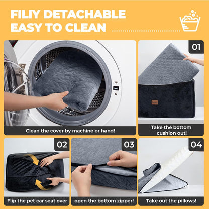 Dog Car Seat for Large Medium Dogs up to 60 lbs – Elevated Dog Booster Seat for Cars with Extra-Safe 14in High Front, Memory Foam Cushion, Washable Cover, Backseat Pet Car Bed (Black/Grey)