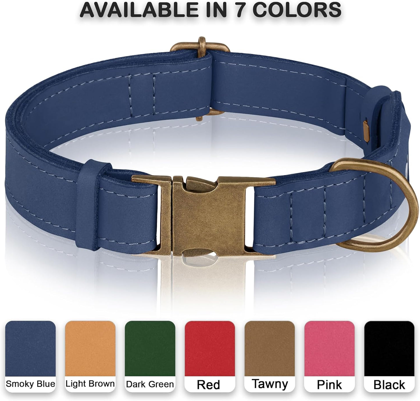 AirTag Dog Collar - Genuine Leather Dog Collar with Apple AirTag Holder and Metal Buckle - Smart GPS Tracking Pet Collars for Small Medium Large Dogs Puppy (Smoky Blue, S, 12"-15" Neck Fit)