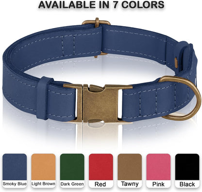 AirTag Dog Collar - Genuine Leather Dog Collar with Apple AirTag Holder and Metal Buckle - Smart GPS Tracking Pet Collars for Small Medium Large Dogs Puppy (Smoky Blue, S, 12"-15" Neck Fit)