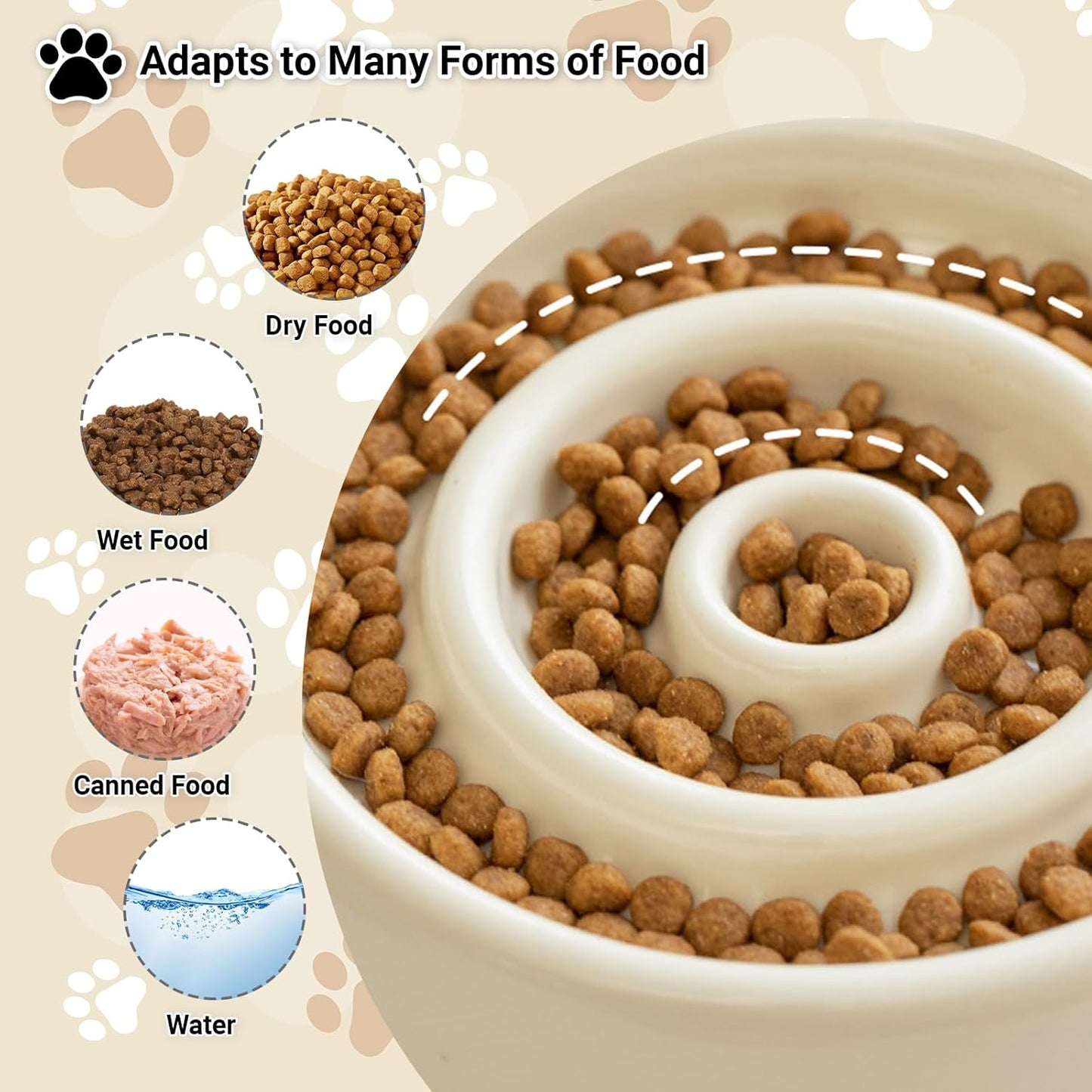 Ceramic Slow Feeder Dog Bowls Food and Water,Anti-Slip Concave and Convex Elevated Wooden Seat,Puzzle Lick Mat Feeder for Small Medium Large Breed Dog and Cat Essentials