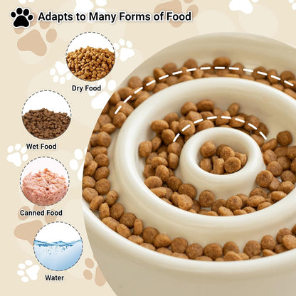 Ceramic Slow Feeder Dog Bowls Food and Water,Anti-Slip Concave and Convex Elevated Wooden Seat,Puzzle Lick Mat Feeder for Small Medium Large Breed Dog and Cat Essentials