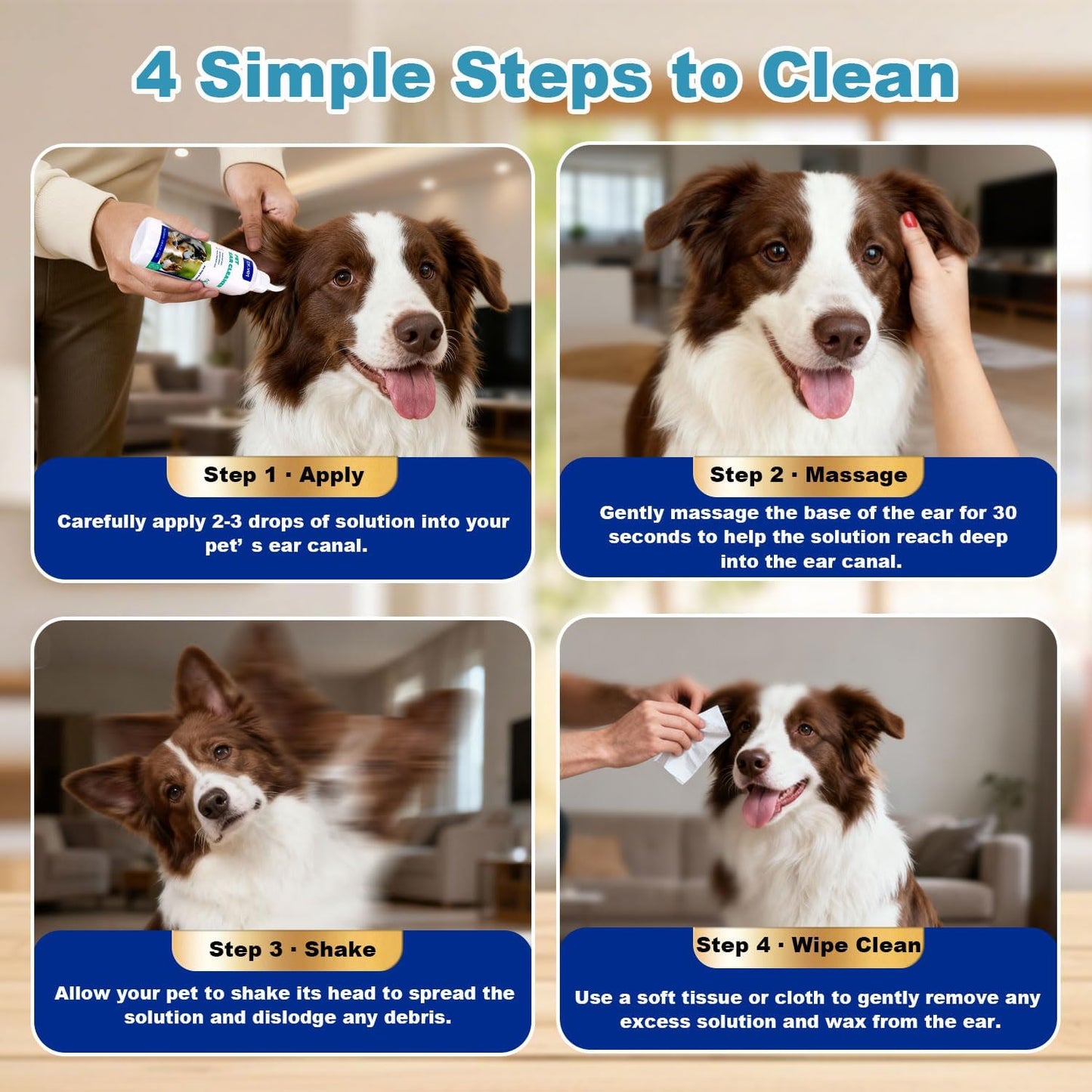 Dog Ear Cleaner Solution– Soft Nozzle Ear Treatment for Dogs & Cats, Gently Remove Ear Wax & Debris, Soothe Ear Itching & inflammation, Odor Pet Ear Wash with Aloe Vera & Persimmon – 4.06 fl oz