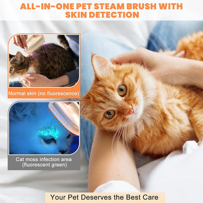 5 in 1 Cat Steam Brush for Shedding with Skin Detection, Rechargeable Pet Spray Hair Removal Comb for Cats Dogs Long Short Haired Pets, Steaming Dog Brush for Shedding Massaging Grooming