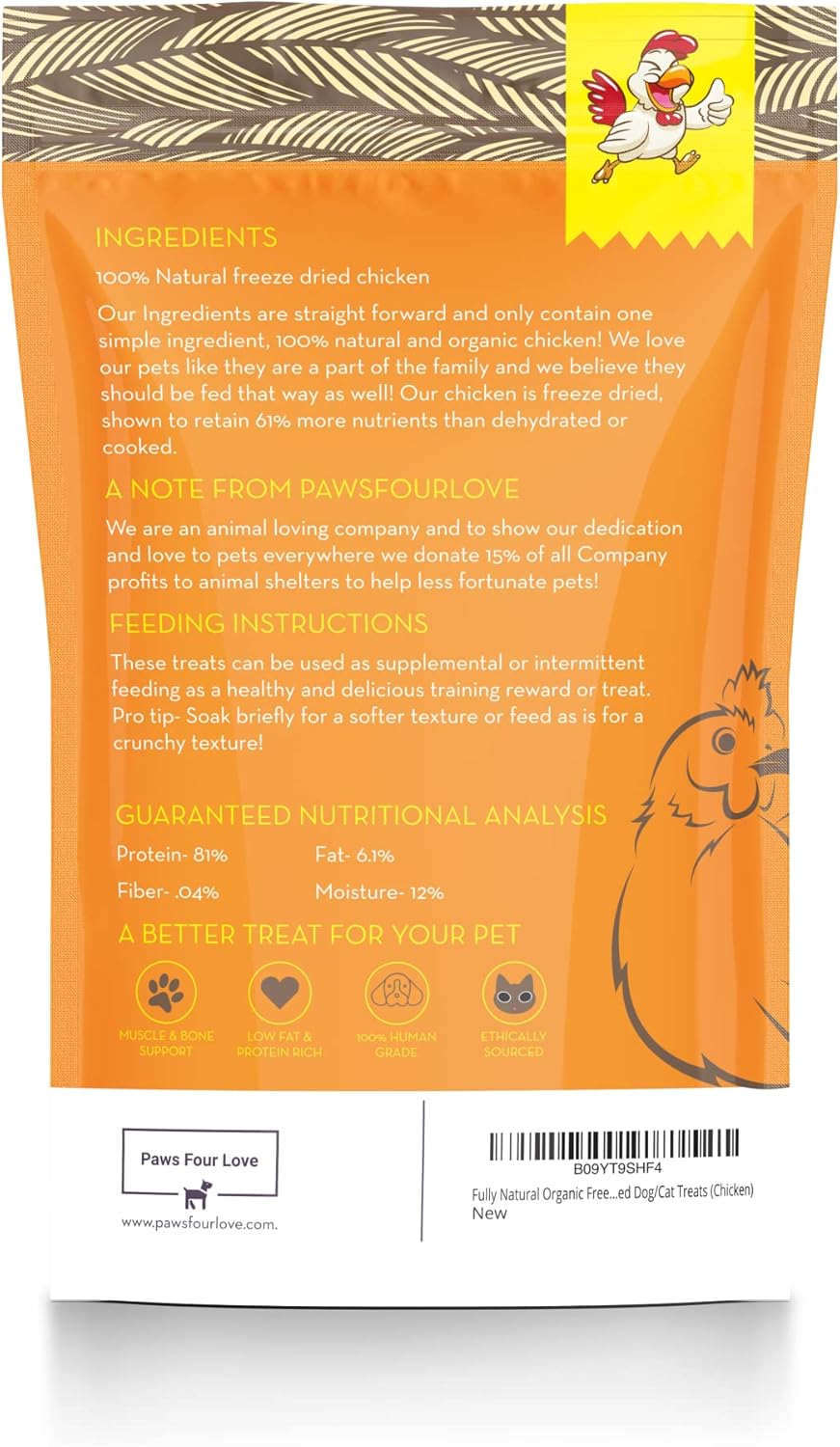 Organic Freeze Dried Dog & Cat Treats - Single Ingredient, Grain Free Food Toppers for Healthy Pets, No Fillers or Preservatives (Pack of 1, Chicken)