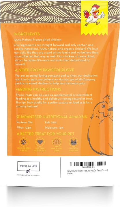 Organic Freeze Dried Dog & Cat Treats - Single Ingredient, Grain Free Food Toppers for Healthy Pets, No Fillers or Preservatives (Pack of 1, Chicken)