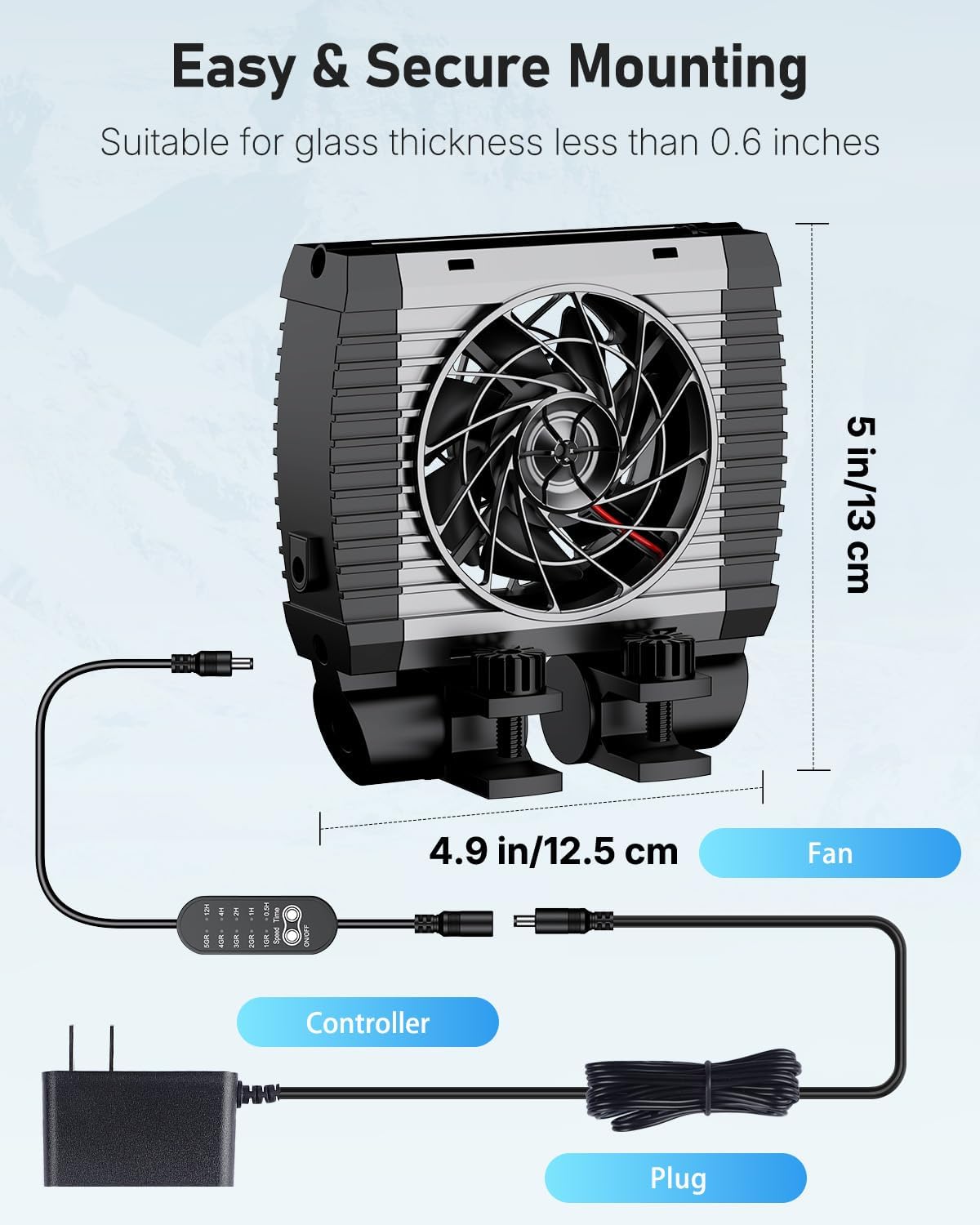 Pawfly Aquarium Chiller Fan, Quiet Aquarium Fan for Axolotl Tank, Fish Tank Cooling Fan, Aquarium Cooler with Adjustable Speed and Timer, Terrarium Fan Water Chiller for Freshwater and Saltwater Tanks