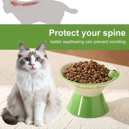 Elevated Cat Bowls Whisker Friendly. Ceramic Raised Whisker Fatigue Cat Bowl for Indoor Cats Protect The Spine and Prevent Vomiting,Meowtini Cat Bowl