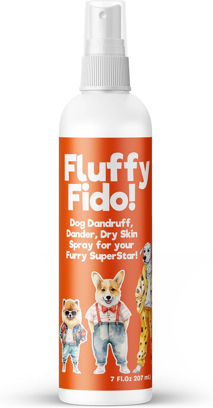 Dog Dandruff Treatment & Dry Skin Relief Dog Spray - Fluffy Fido Unscented No Rinse Pet Dander Spray with Vitamin B, Omega 3 & 6 & Honey Extract - 7 fl. oz.