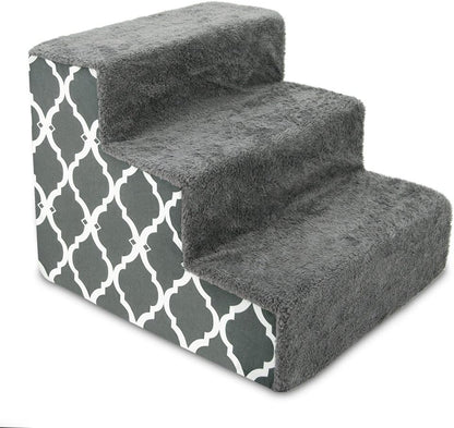 Best Pet Supplies Dog Stairs for Small Dogs & Cats, Foam Pet Steps Portable Ramp for Couch Sofa and High Bed Non-Slip Balanced Indoor Step Support, Paw Safe No Assembly - Gray Lattice Print, 3-Step