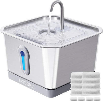 Stainless Steel Cat Water Fountain 135oz/4L:Battery Operated Wireless Cat Fountains for Drinking Indoor, Automatic Pet Water Dispenser with Ultra Quiet Pump,Multi-Filtration