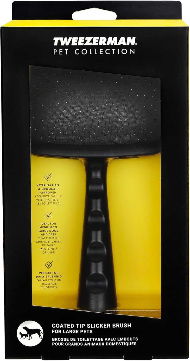 Tweezerman Dog and Cat Slicker Brush for Pets, Grooming Brush with Coated Bristles to Prevent Scratching and Ergonomic Handle