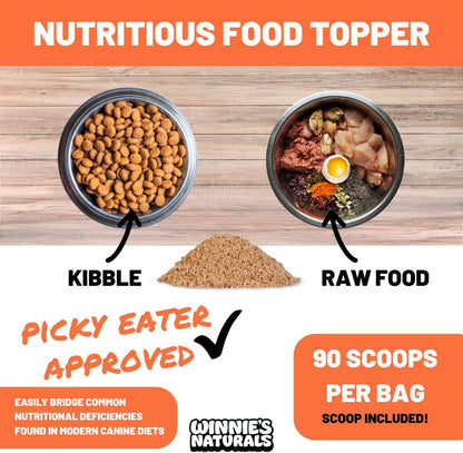 Winnies Naturals Beef Organ Complex Supplement for Dogs, Grass Fed Beef Organs Meal Topper, Dog Multivitamin, Dog Joint Health Supplement Support, Raw Food Supplement for Dogs, 90 Servings
