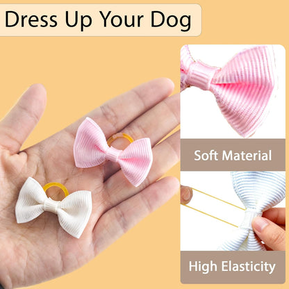 60 PCS Puppy Dog Bows with Rubber Bands Cute Small Hair Accessories Bow Pet Grooming (20 Colors x 3)