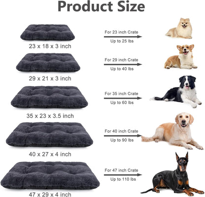JOEJOY Large Dog Bed Crate Pad, Deluxe Plush Washable Dog Beds Fulffy Soft Kennel Pad Anti-Slip Pet Sleeping Mat for Extra Large Medium Small Dogs, 47" x 29", Grey