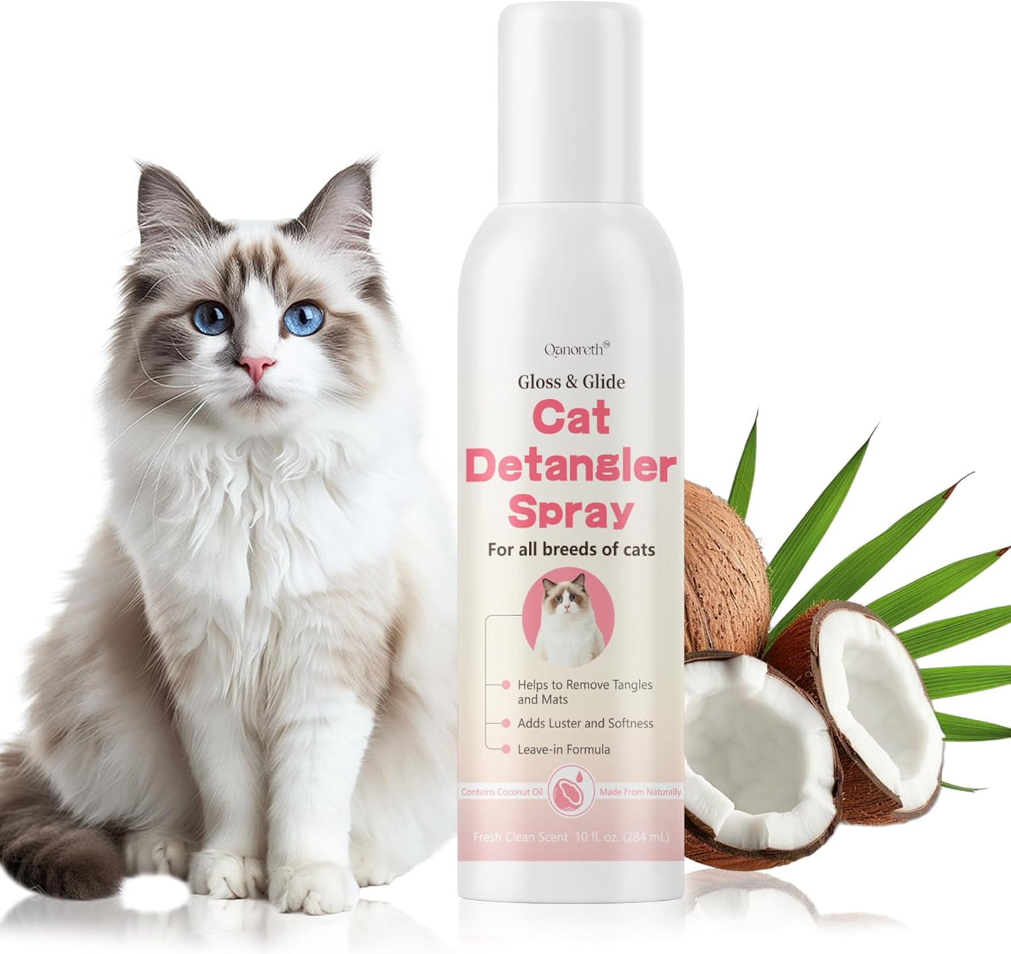 Cat Detangler Spray for Matted Hair & Dematting Spray for Cats, Effective Cat Matted Fur Remover–Loosens Mats, Smooths Coats, and Reduces Pulling, No-Rinse Formula Safe for Sensitive Skin