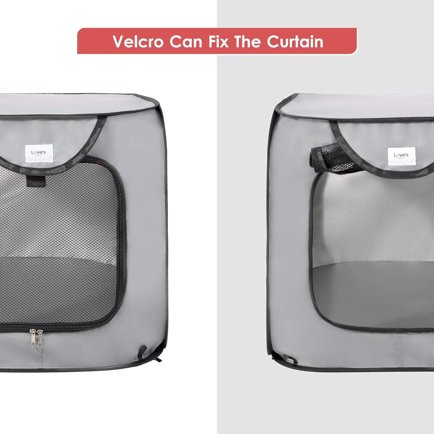 Love's Cabin 36in Portable Large Dog Bed - Pop Up Dog Kennel, Indoor Outdoor Crate for Pets, Portable Car Seat Kennel, Cat Bed Collection, Grey