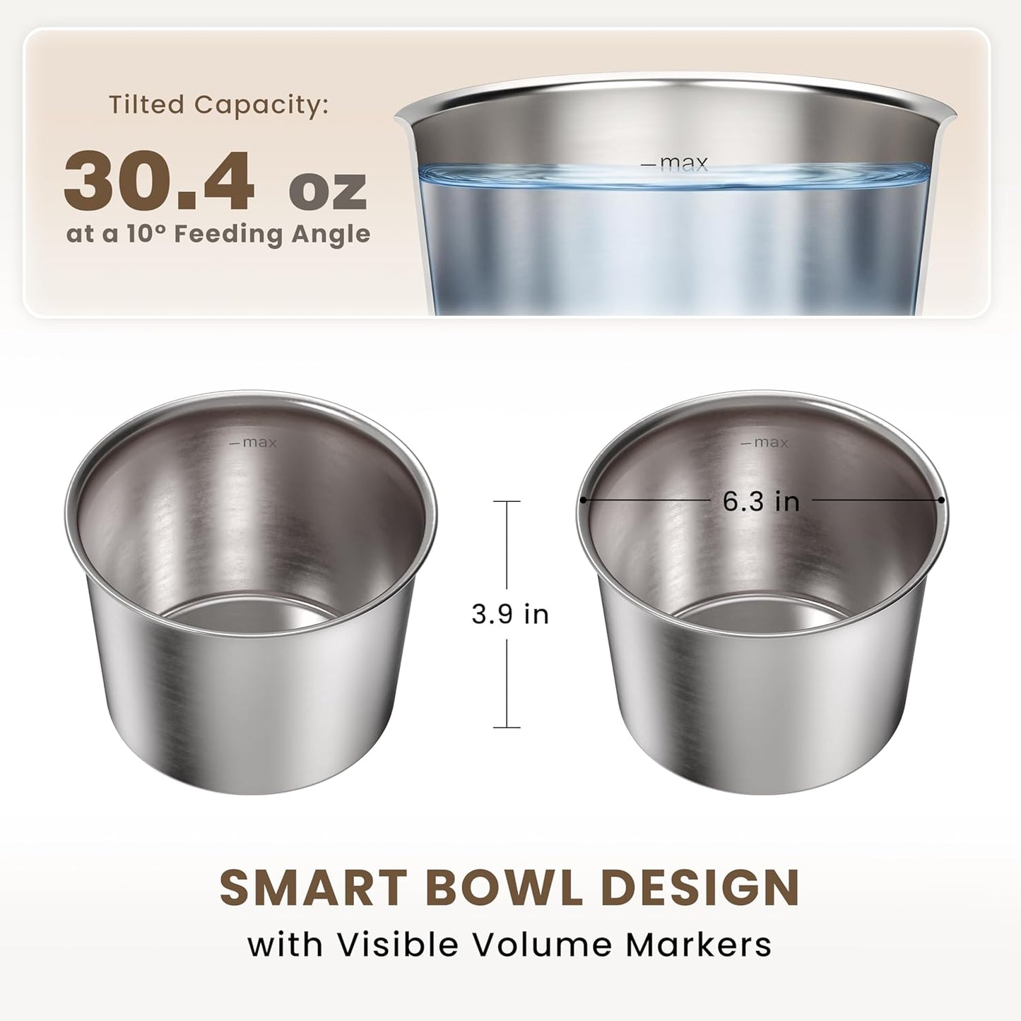 15.9" Tall Elevated Dog Bowls - Ergonomic Stainless Steel Dog Bowls with 10° Tilt in Acacia Wood Stand for Medium Breed