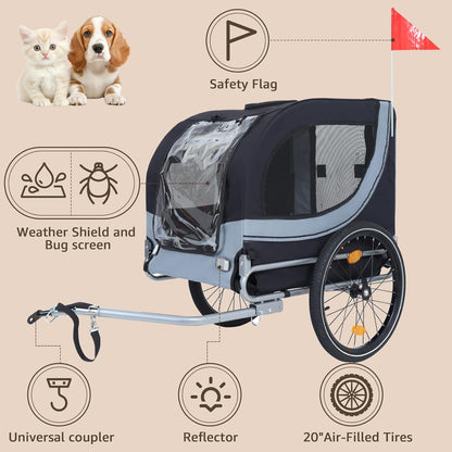 Heavy Duty Dog Bike Trailer for Large Dogs, 132 lbs Pet Bicycle Carrier with Easy Folding Frame, Quick Release Wheel & Universal Coupler, Includes Safety Reflector, Flag and Internal Leash