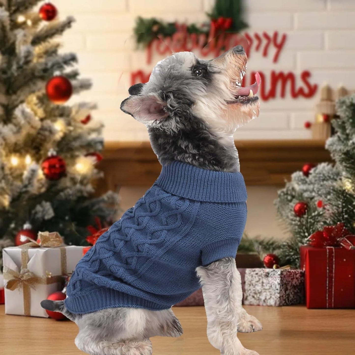 Small Dog Warm Winter Sweater MengMengDa Pet Clothes Puppy Knitwear for Small to Medium Breeds Dog Outfits (Dark Blue M)