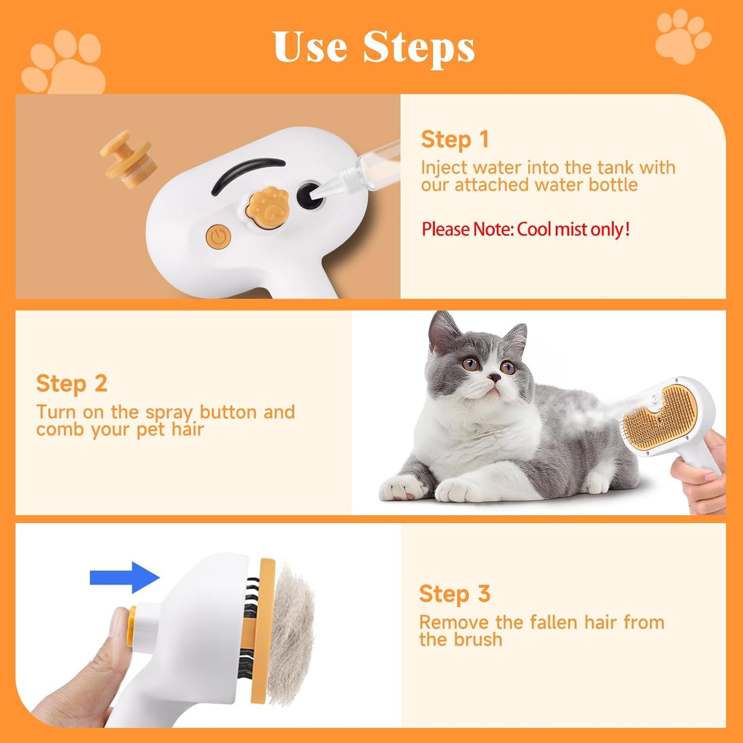 Pet Steam Brush for Dog & Cat shower bath brush Grooming Comb with Spray, Defur Tool, Water-Free Shampoo, Bath Gloves,Bath Brush, Tooth & Ear Brush, Towel (11PCS)