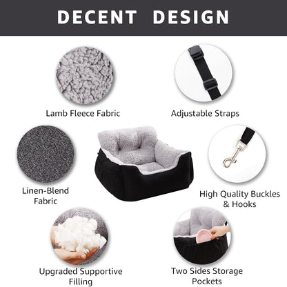 Dog Car Seat for Small Dogs,Washable Pet Booster Seats for Car with Clip-On Safty Leash, Reversible Puppy Carseat with Storage Pockets, Travel Carrier Bed for Dogs Under 25 lbs, Grey