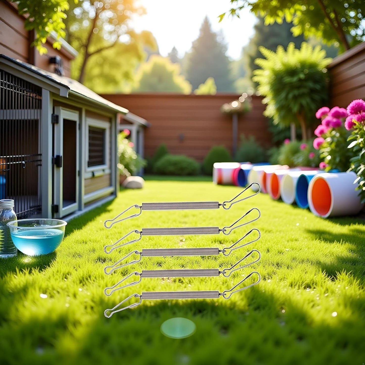 10Pcs Spring with 2 Clips Used Singly or in Combination to Hold Rabbit Water Dispenser Drinking Bottle for Small Animals Feeding and Watering Supplies