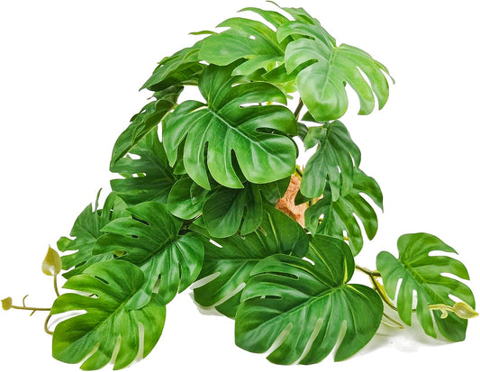 Woyrise Reptile Artificial Plants for Terrarium, Amphibian Habitat Decor Plant, Bearded Dragon Tank Decorations fit Gecko Lizard Chameleon Ball Python Snake Frog - Monstera Bush