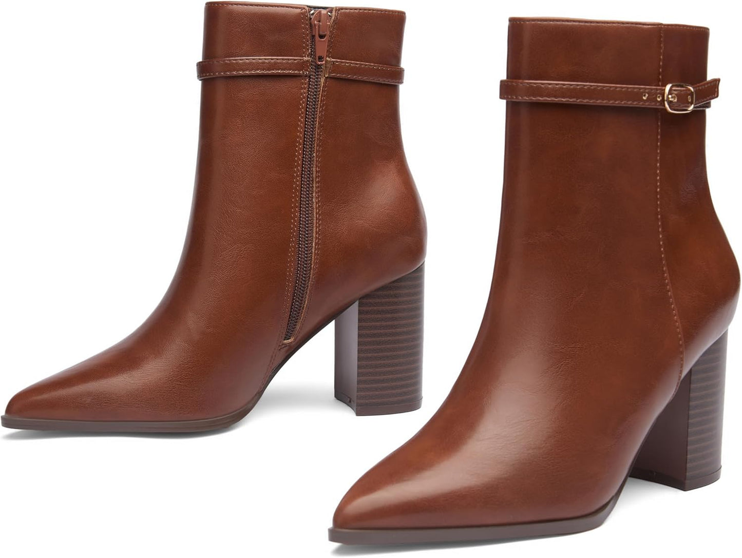 Women’s Pointed Toe Ankle Boots, Chunky Heel Fashion Chelsea Booties with Side Zipper, 3.2 Inch Block Heeled Dress Boot Comfortable for Fall Winter